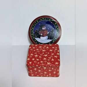 Tins Holiday Tin Set Two Round Snowman Square Stars